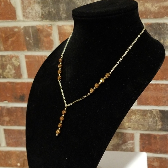 Gold Link Necklace with Brown Beads - Picture 6 of 7